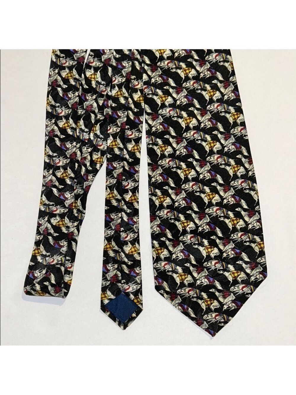 Duomo Milano handmade Men's Patterned Tie, dog racing, greyhound.
